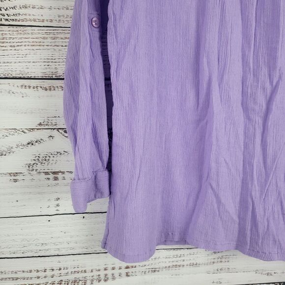 Sergenti Button Front Top XL Womens Purple Long Roll Tab Sleeve 100% Cotton - Picture 11 of 13